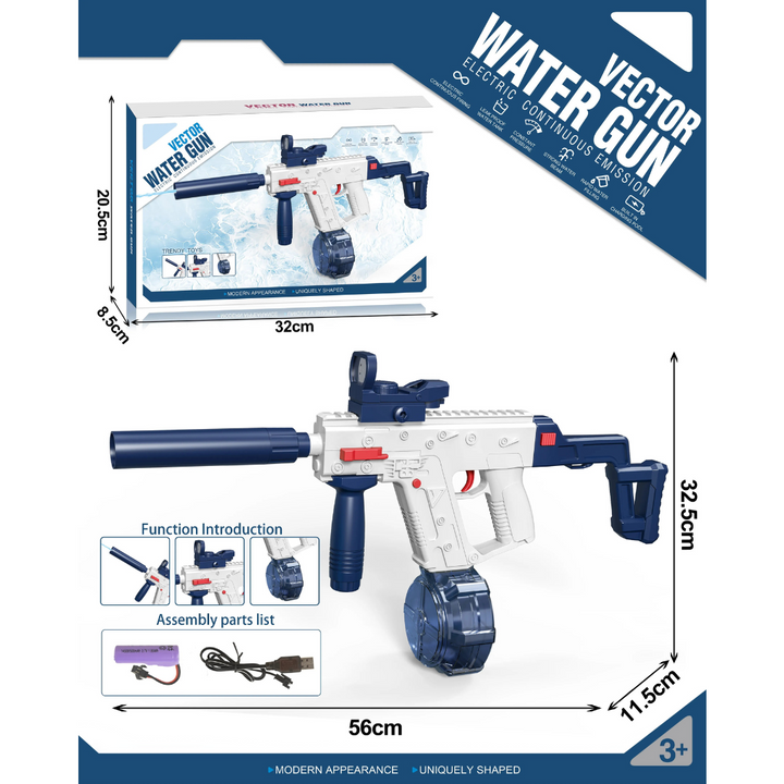 VECTOR Elektrická vodná pištoľ pre deti a dospelých | Dostrel až 10 m, 2 zásobníky, automatické strieľanie
