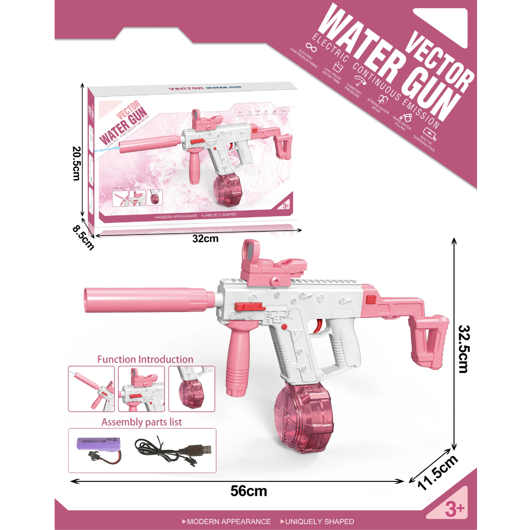 VECTOR Elektrická vodná pištoľ pre deti a dospelých | Dostrel až 10 m, 2 zásobníky, automatické strieľanie