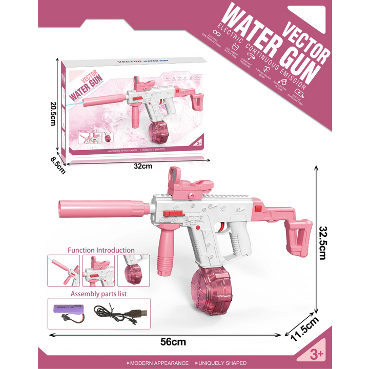 VECTOR Elektrická vodná pištoľ pre deti a dospelých | Dostrel až 10 m, 2 zásobníky, automatické strieľanie