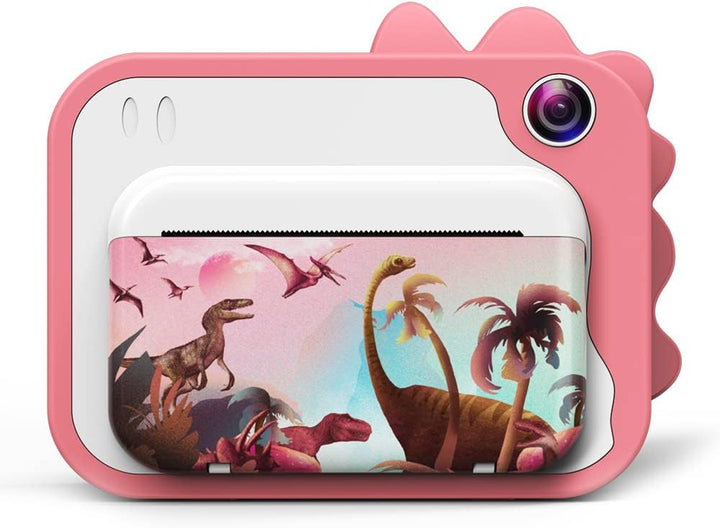 Uleway Dětský instantní fotoaparát s okamžitým tiskem | Motiv dinosaurů, růžová