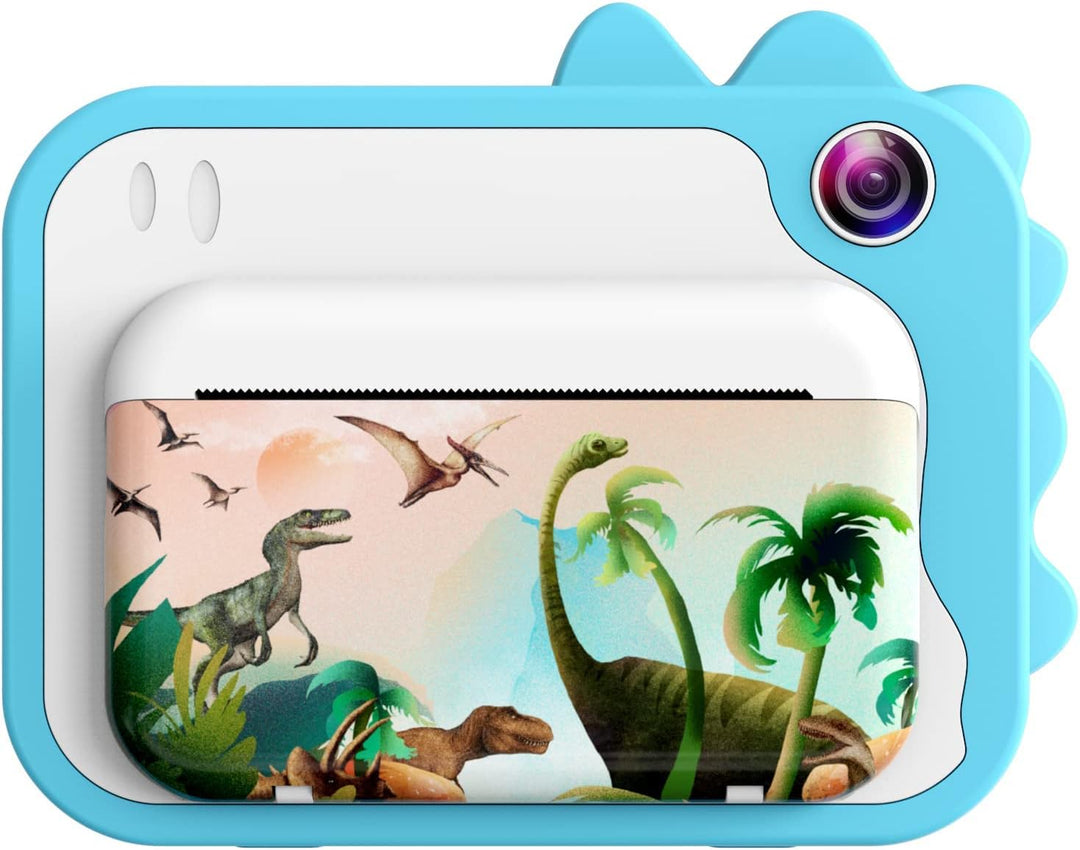 Uleway Dětský instantní fotoaparát s okamžitým tiskem | Motiv dinosaurů, modrá