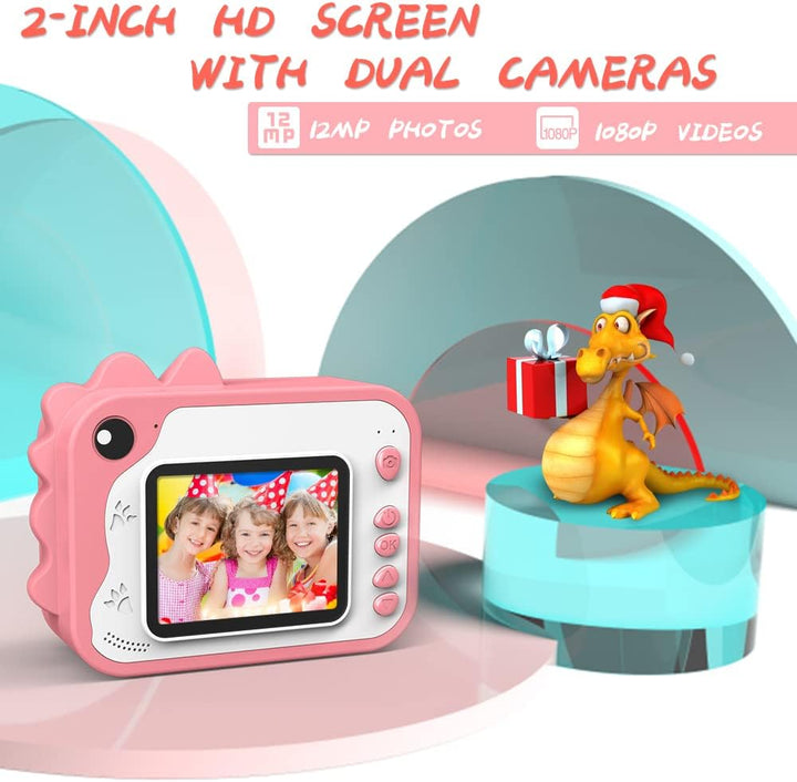 Uleway Dětský instantní fotoaparát s okamžitým tiskem | Motiv dinosaurů, růžová