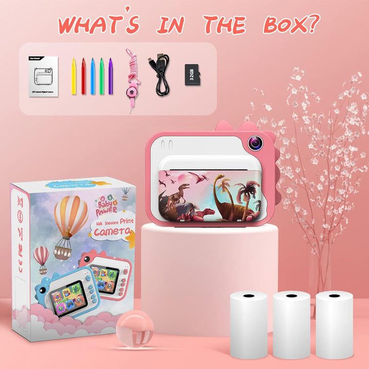Uleway Dětský instantní fotoaparát s okamžitým tiskem | Motiv dinosaurů, růžová