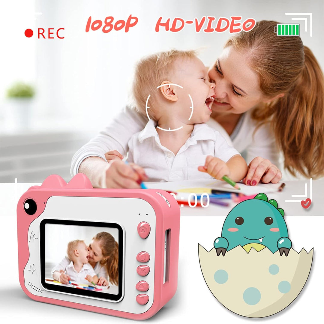 Uleway Dětský instantní fotoaparát s okamžitým tiskem | Motiv dinosaurů, růžová