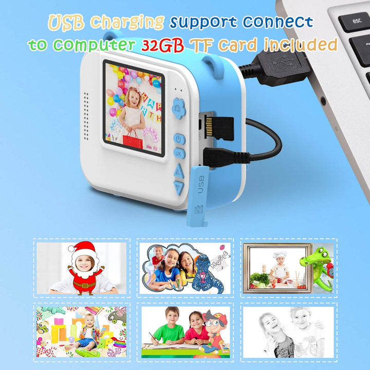 Uleway Dětský instantní fotoaparát s okamžitým tiskem, modrý