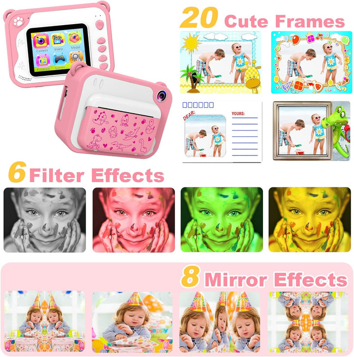 Uleway Dětský instantní fotoaparát s okamžitým tiskem, růžový