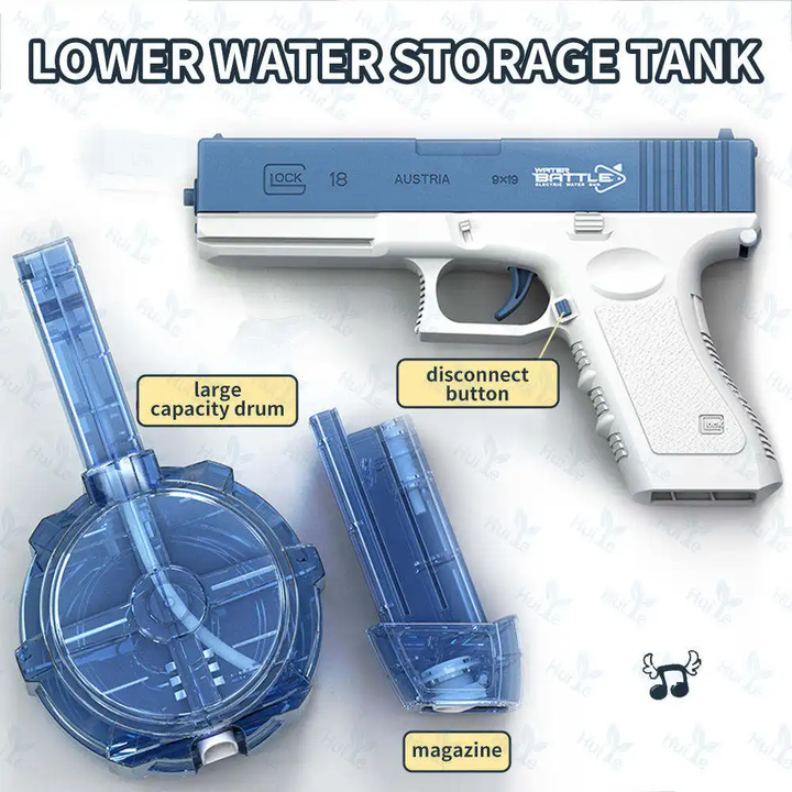 GLOCK Elektrická vodná pištoľ pre deti | Dlhý dostrel, 2 zásobníky, automatické strieľanie