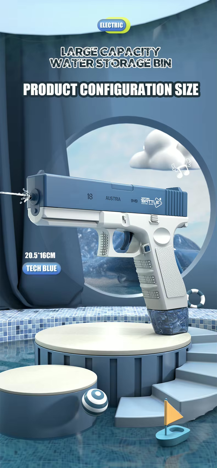 GLOCK Elektrická vodná pištoľ pre deti | Dlhý dostrel, 2 zásobníky, automatické strieľanie