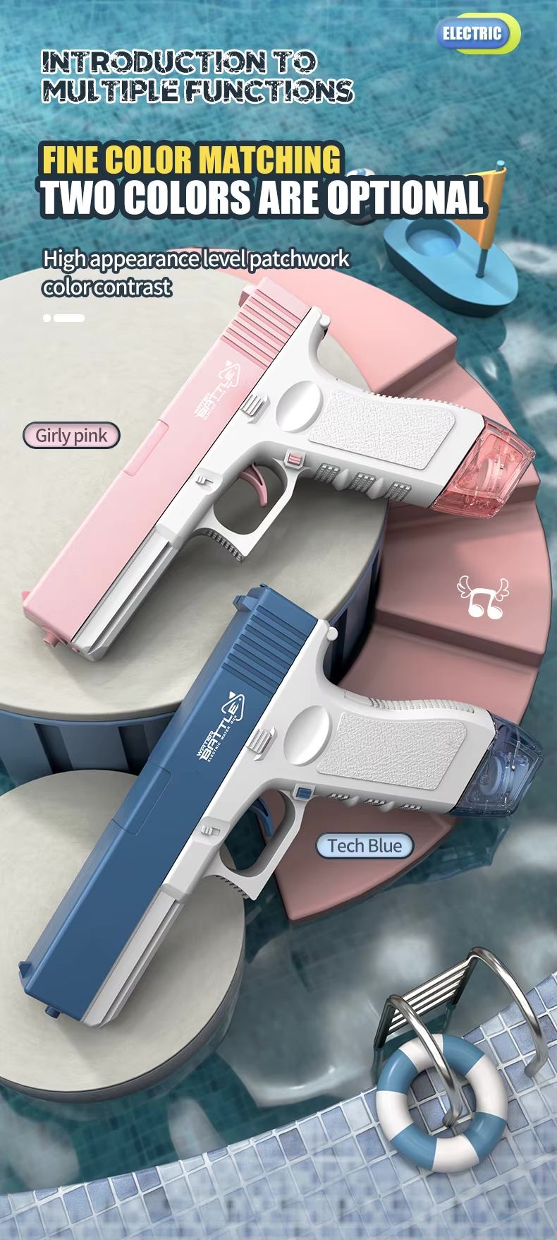 GLOCK Elektrická vodná pištoľ pre deti | Dlhý dostrel, 2 zásobníky, automatické strieľanie