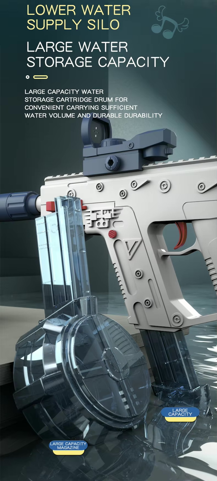 VECTOR Elektrická vodná pištoľ pre deti a dospelých | Dostrel až 10 m, 2 zásobníky, automatické strieľanie