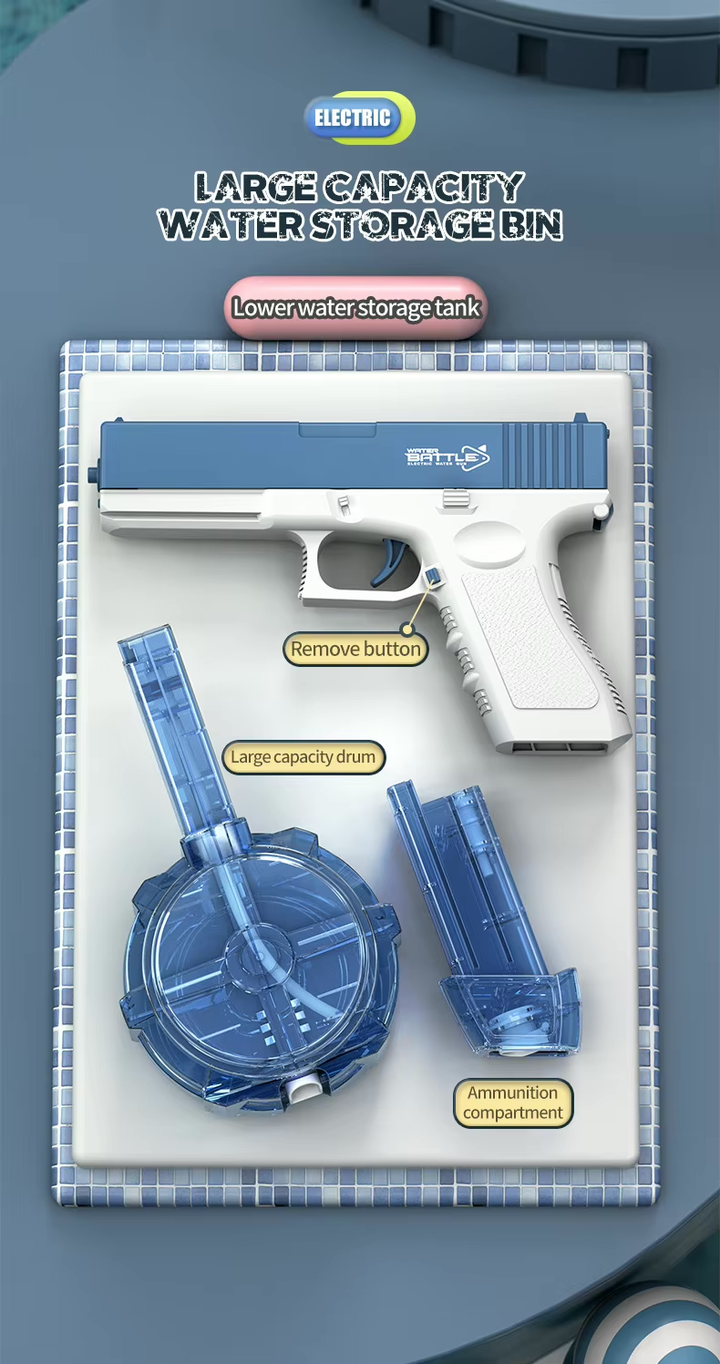 GLOCK Elektrická vodná pištoľ pre deti | Dlhý dostrel, 2 zásobníky, automatické strieľanie
