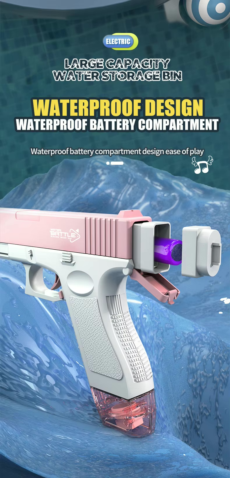 GLOCK Elektrická vodná pištoľ pre deti | Dlhý dostrel, 2 zásobníky, automatické strieľanie