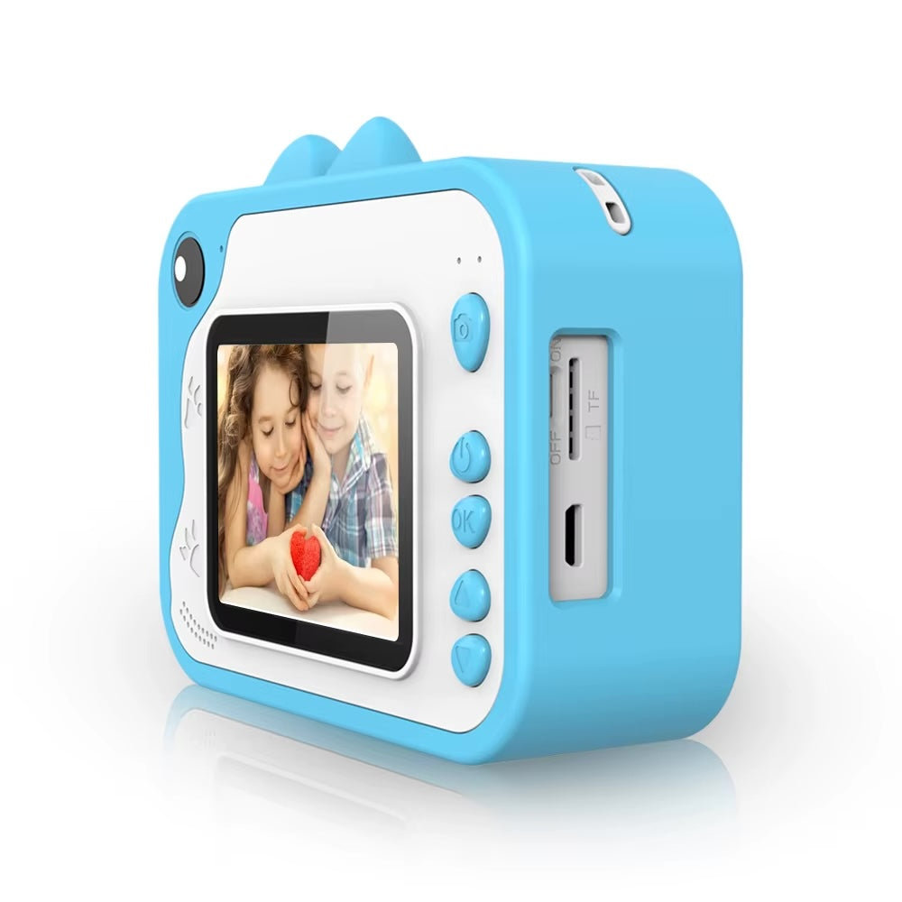 Uleway Dětský instantní fotoaparát s okamžitým tiskem | Motiv dinosaurů, modrá