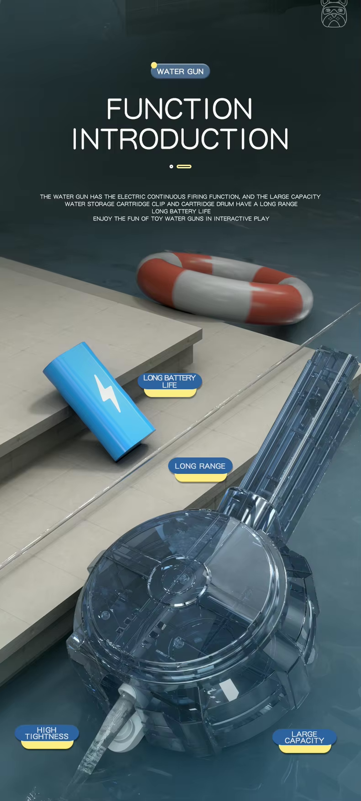 VECTOR Elektrická vodná pištoľ pre deti a dospelých | Dostrel až 10 m, 2 zásobníky, automatické strieľanie