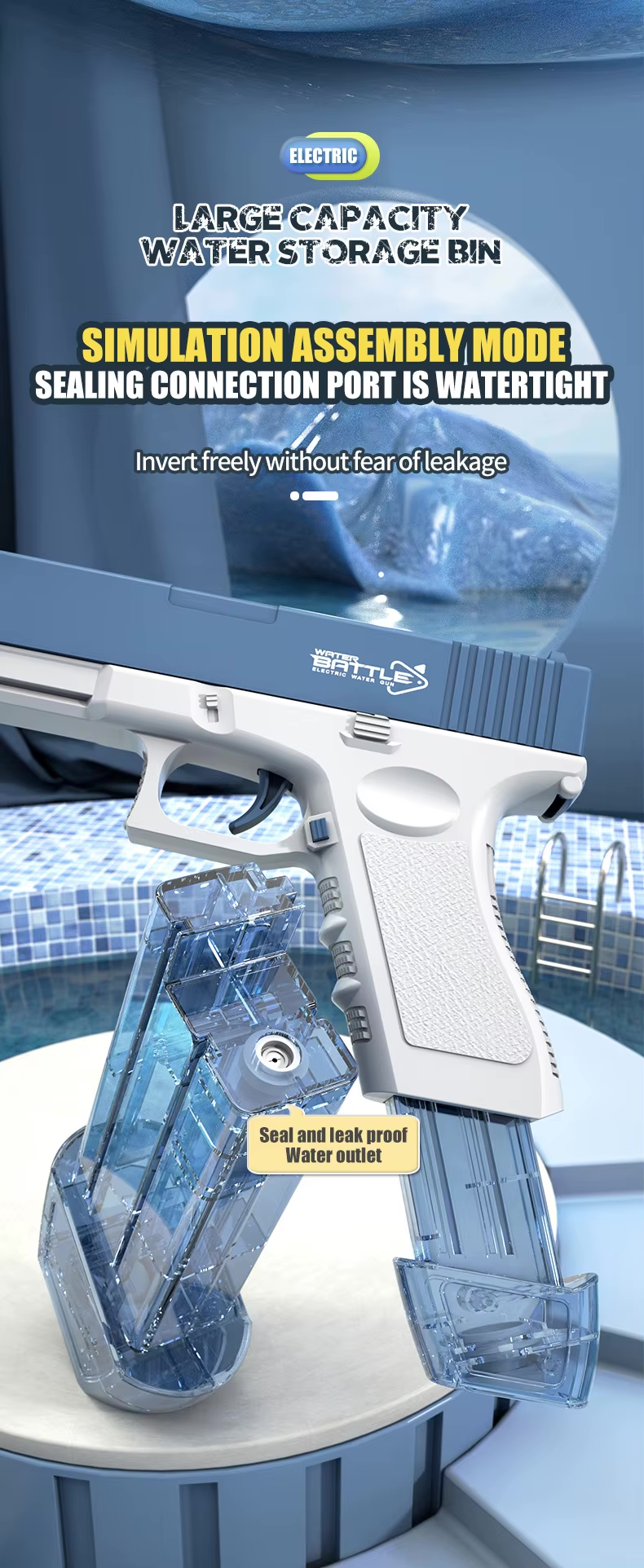 GLOCK Elektrická vodná pištoľ pre deti | Dlhý dostrel, 2 zásobníky, automatické strieľanie