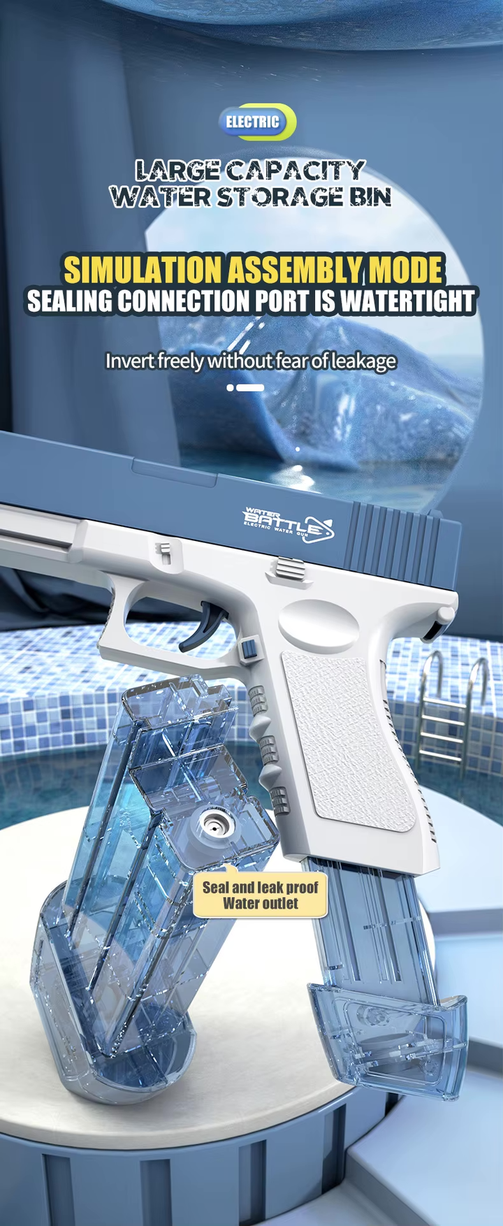 GLOCK Elektrická vodná pištoľ pre deti | Dlhý dostrel, 2 zásobníky, automatické strieľanie