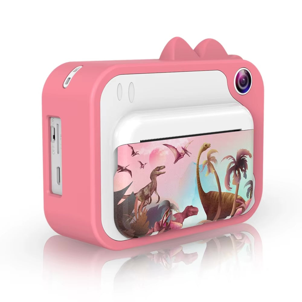 Uleway Dětský instantní fotoaparát s okamžitým tiskem | Motiv dinosaurů, růžová