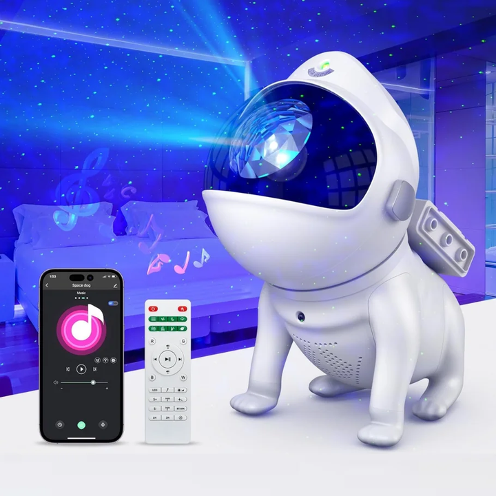 Projektor nočnej oblohy v podobe vesmírneho psa | Diaľkové ovládanie, bluetooth reproduktor