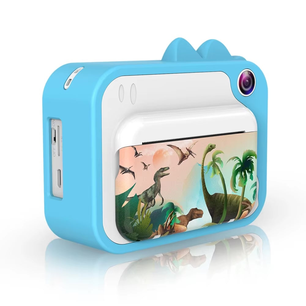 Uleway Dětský instantní fotoaparát s okamžitým tiskem | Motiv dinosaurů, modrá