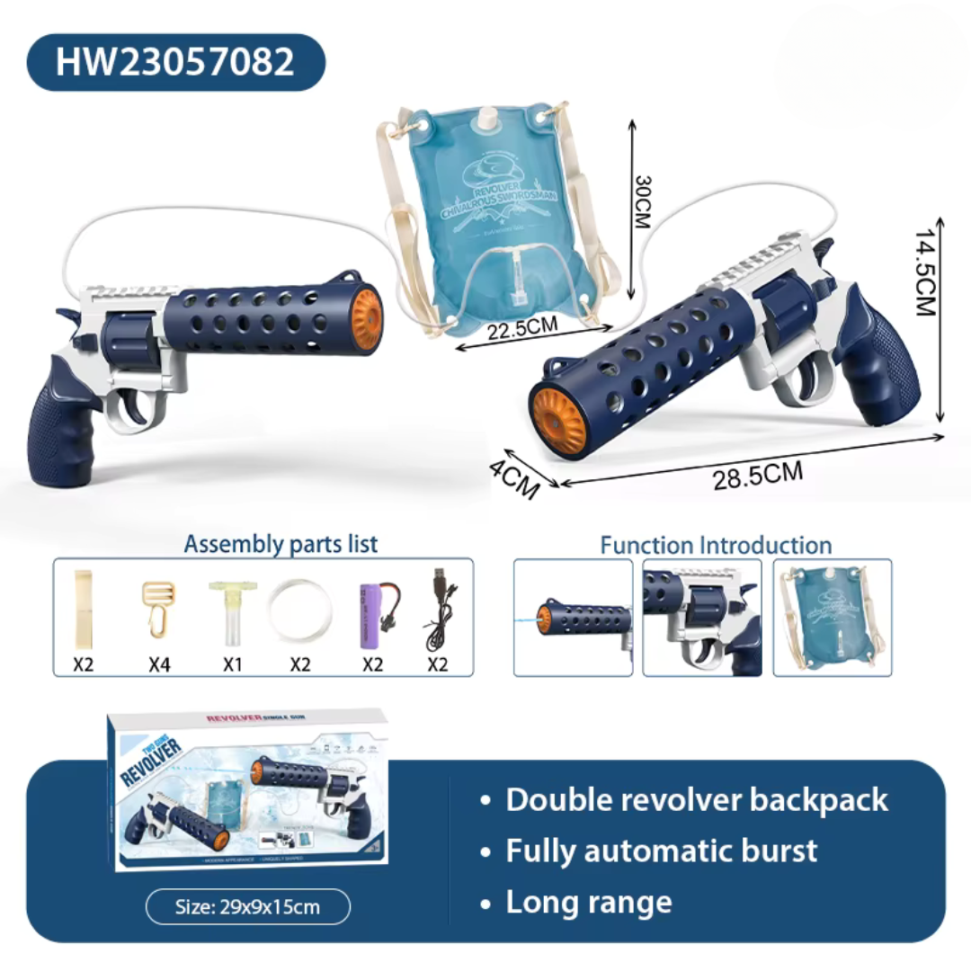 REVOLVER Elektrická vodná pištoľ | 1,2L zásobník, 6–8m dostrel, automatické strieľanie