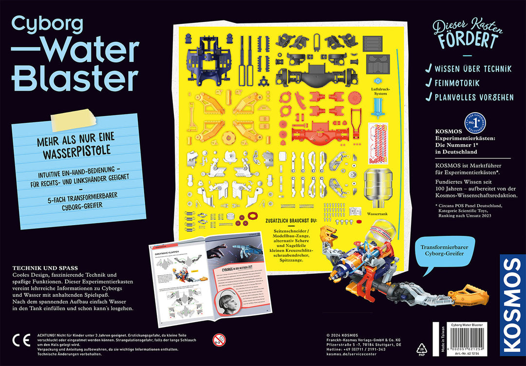 KOSMOS Cyborg Water Blaster – zadní strana balení a přehled dílů