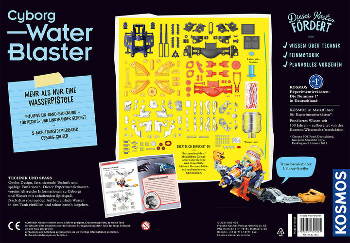 KOSMOS Cyborg Water Blaster – zadní strana balení a přehled dílů
