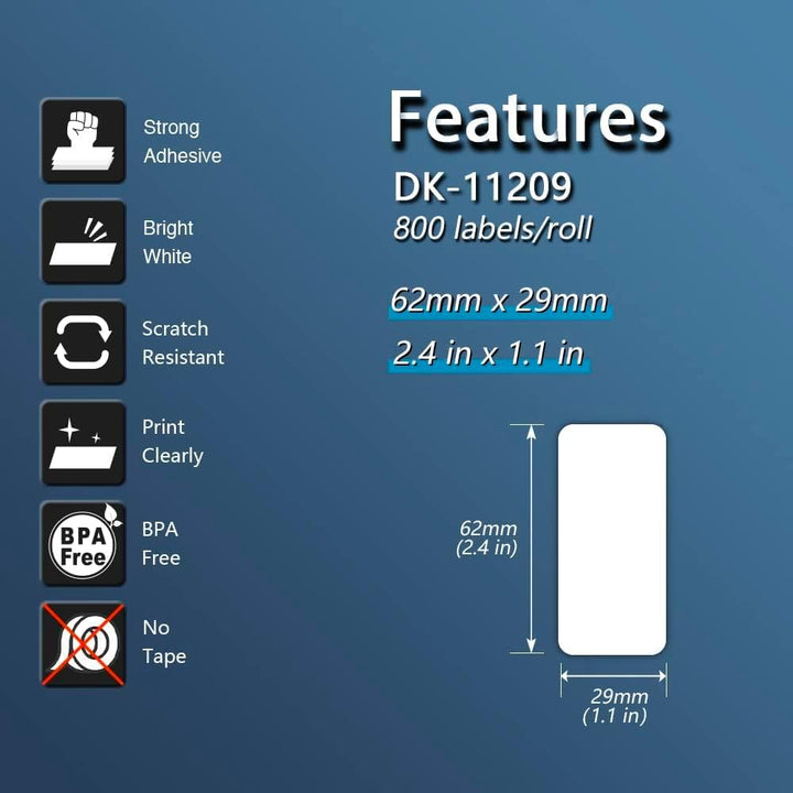 BETCKEY DK-11209 - Samolepiace adresné štítky 62 x 29 mm, 800 etikiet/role, kompatibilné s Brother QL tlačiarňami