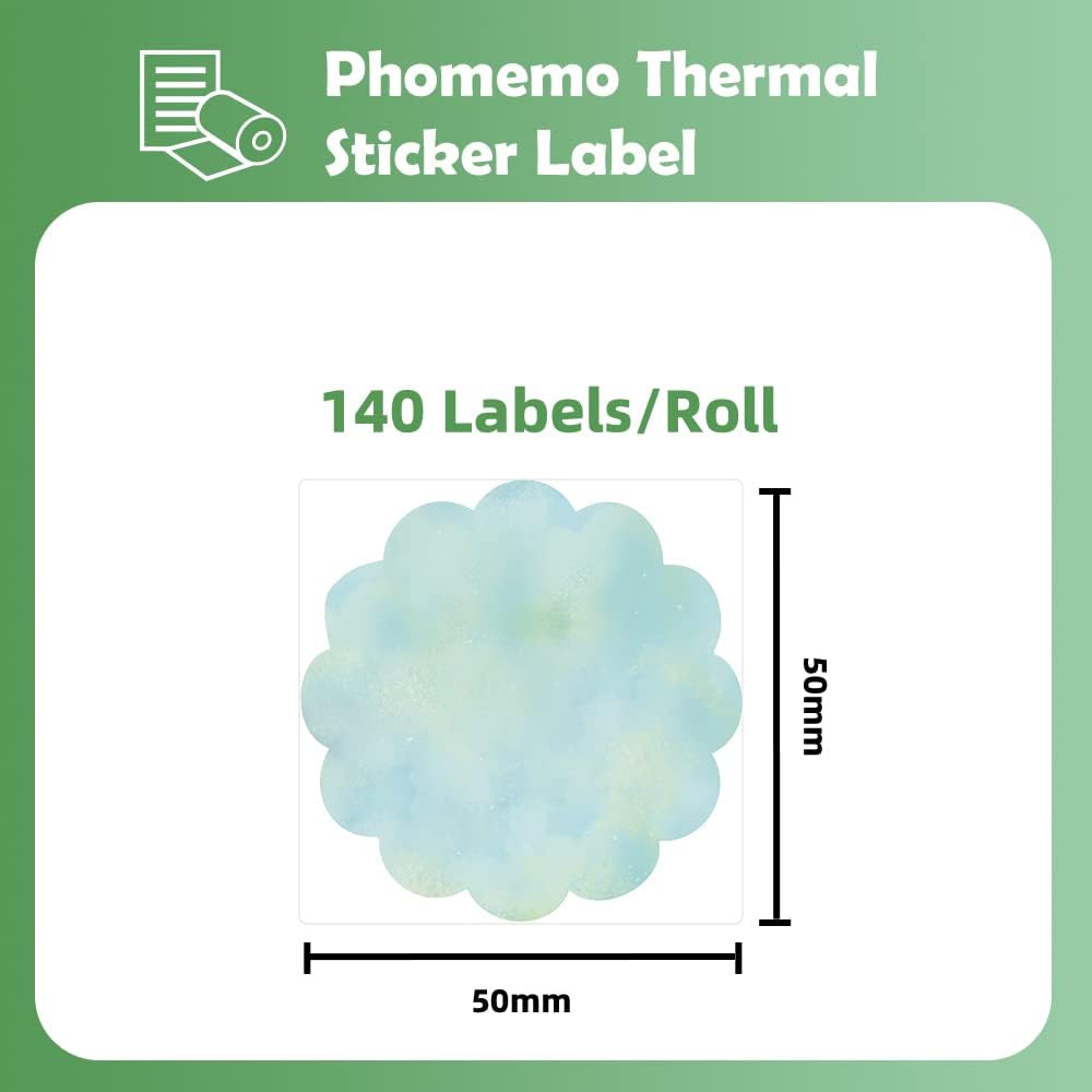 Náhradní samolepící barevné štítky do tiskárny Phomemo M110, M120, M200, M220, M221, 50 x 50 mm, zelená