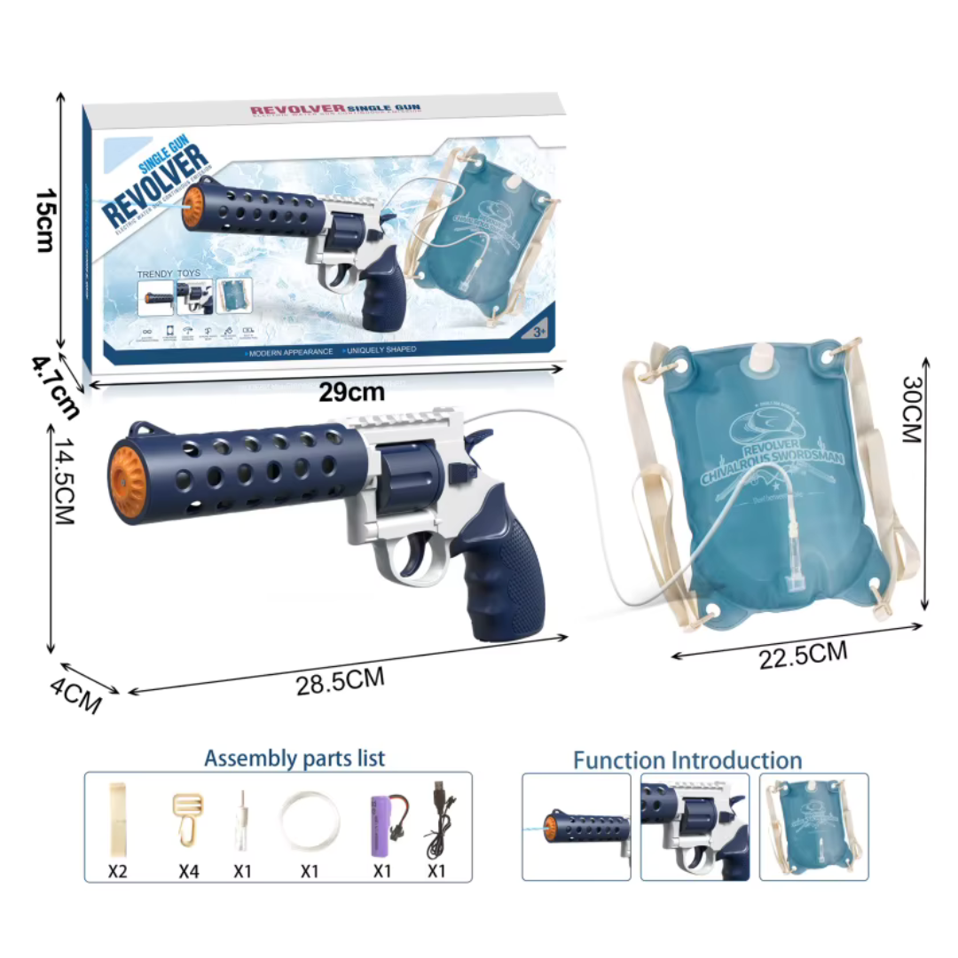 REVOLVER Elektrická vodná pištoľ | 1,2L zásobník, 6–8m dostrel, automatické strieľanie