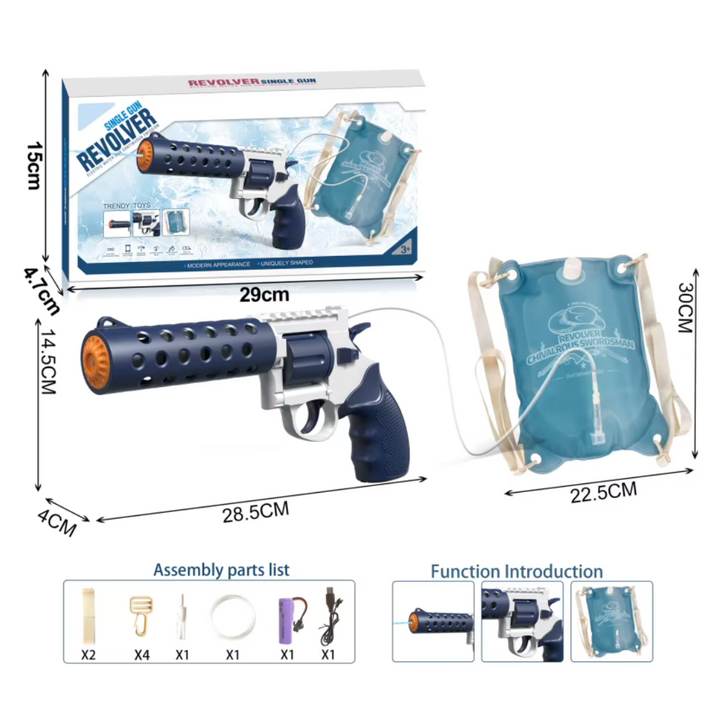 REVOLVER Elektrická vodná pištoľ | 1,2L zásobník, 6–8m dostrel, automatické strieľanie