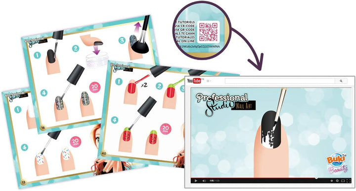 BUKI 5404 – Profesionální nehtové studio pro děti| 8 laků, UV sušička, zvětšovací lupa, světlo, 30 návrhů