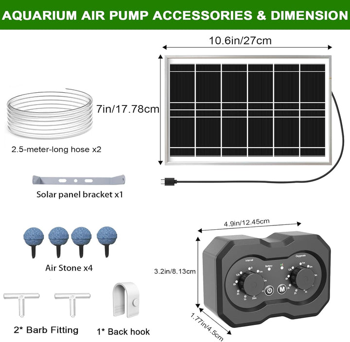 Solární provzdušňovač jezírka AP223 – 2200 mAh baterie, 2 režimy provozu, 72 časových režimů, 6W panel