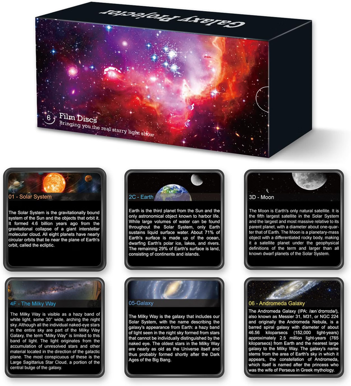 Doplňujúca sada kaziet pre projektor galaxie v štýle kozmonauta (4. generácia) | 7 kaziet so snímkami v HD kvalite