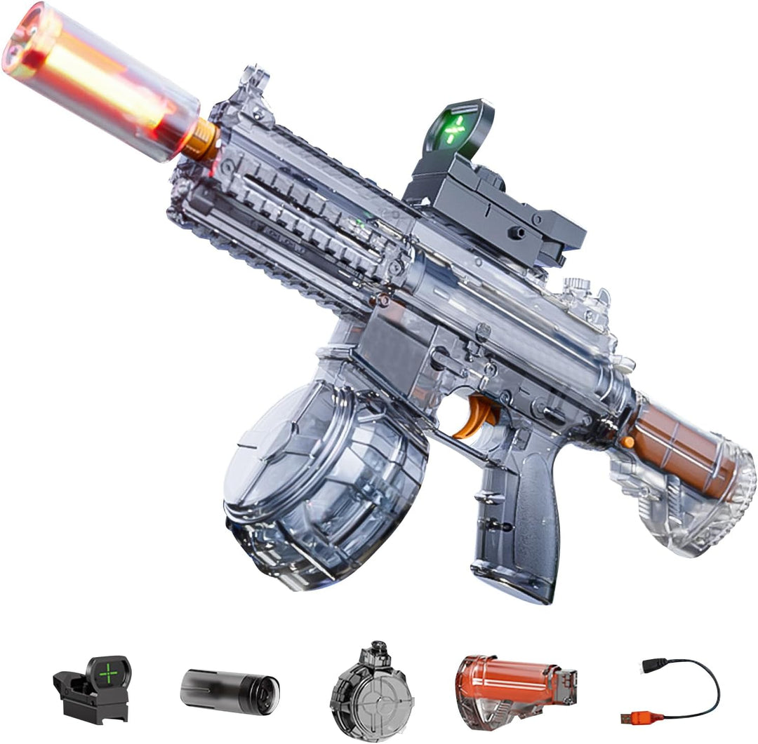 Elektrická vodní pistole M416 - světelné efekty, dostřel 8-10 m, 170 ml zásobník, 500 mAh baterie