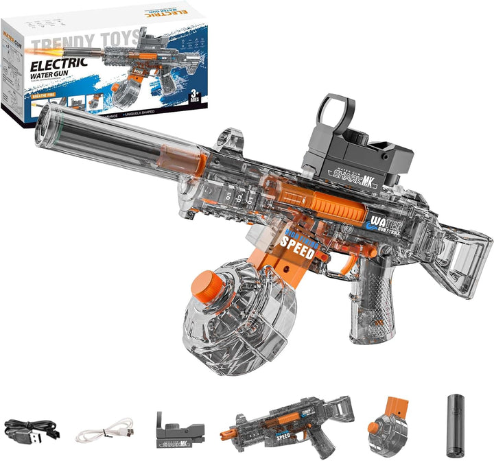 BATTLE Elektrická vodní pistole UMP45 – světelné efekty, dostřel 8–10 m, 350 ml zásobník, 500 mAh baterie