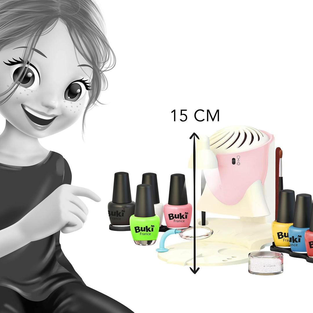 BUKI 5404 – Profesionální nehtové studio pro děti| 8 laků, UV sušička, zvětšovací lupa, světlo, 30 návrhů