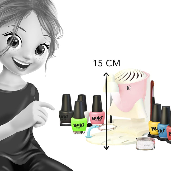 BUKI 5404 – Profesionální nehtové studio pro děti| 8 laků, UV sušička, zvětšovací lupa, světlo, 30 návrhů