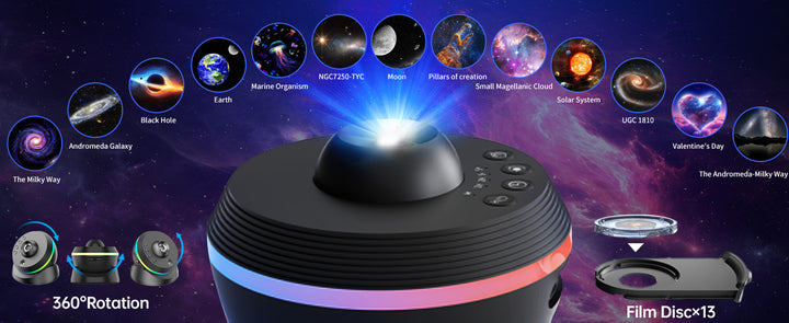 Projektor galaxie s funkcí meteoritu 6. generace – 13 kazet se snímky 4K, 360° nastavitelný úhel
