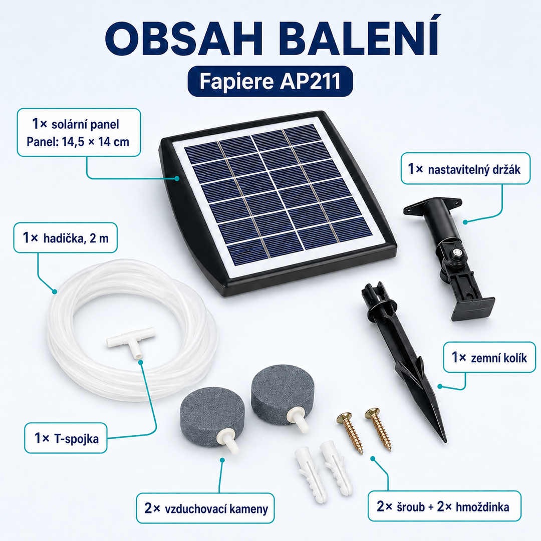 Fapiere Solárny prevzdušňovač jazierka – 2200 mAh batérie, 2 režimy, 2 W
