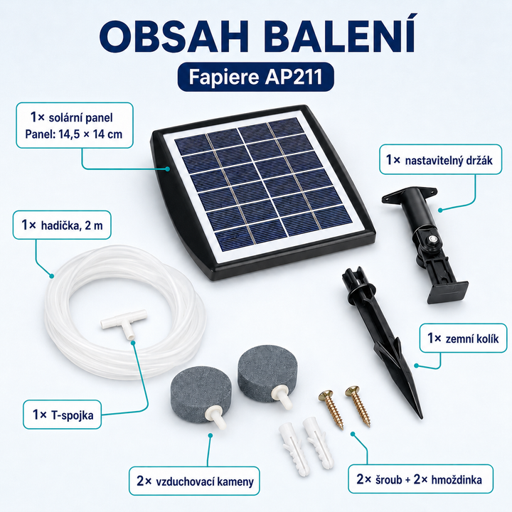 Fapiere Solárny prevzdušňovač jazierka – 2200 mAh batérie, 2 režimy, 2 W
