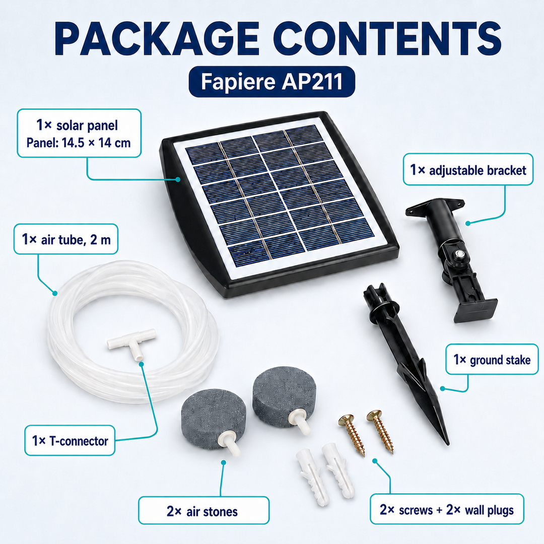 Fapiere Solárny prevzdušňovač jazierka – 2200 mAh batérie, 2 režimy, 2 W