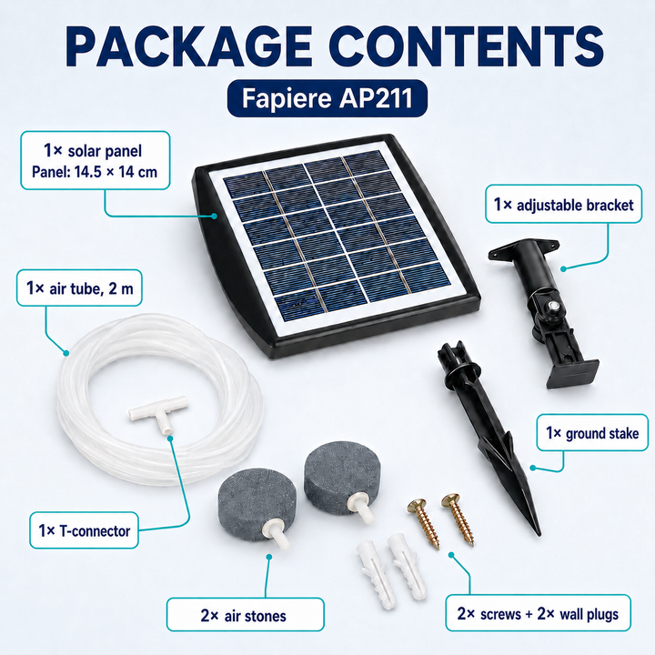 Fapiere Solárny prevzdušňovač jazierka – 2200 mAh batérie, 2 režimy, 2 W