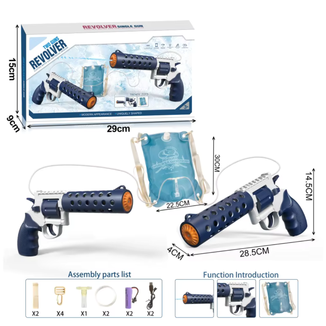 REVOLVER Elektrická vodná pištoľ | 1,2L zásobník, 6–8m dostrel, automatické strieľanie