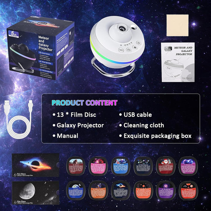 Projektor galaxie s funkciou meteoritu (5. generácia) | Domáce planetárium - 13 kaziet so snímkami v 4K kvalite