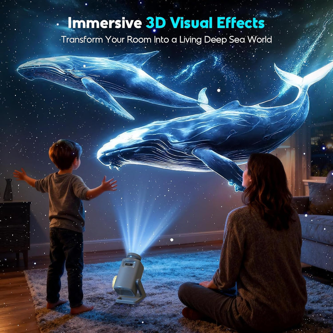 Hologramový 3D projektor - 60 dynamických scén, Bluetooth reproduktor, dálkové ovládání, noční světlo