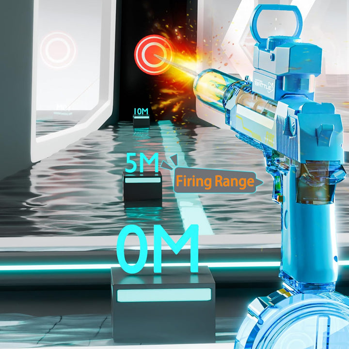 Elektrická vodní pistole DESERT EAGLE – transparentní provedení, světelné efekty, dostřel 8–10 m, 425 ml zásobník