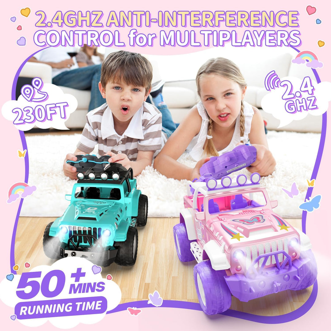 DEERC RC Auto s LED světly, mlhovým efektem a zvuky – terénní monstr truck pro děti