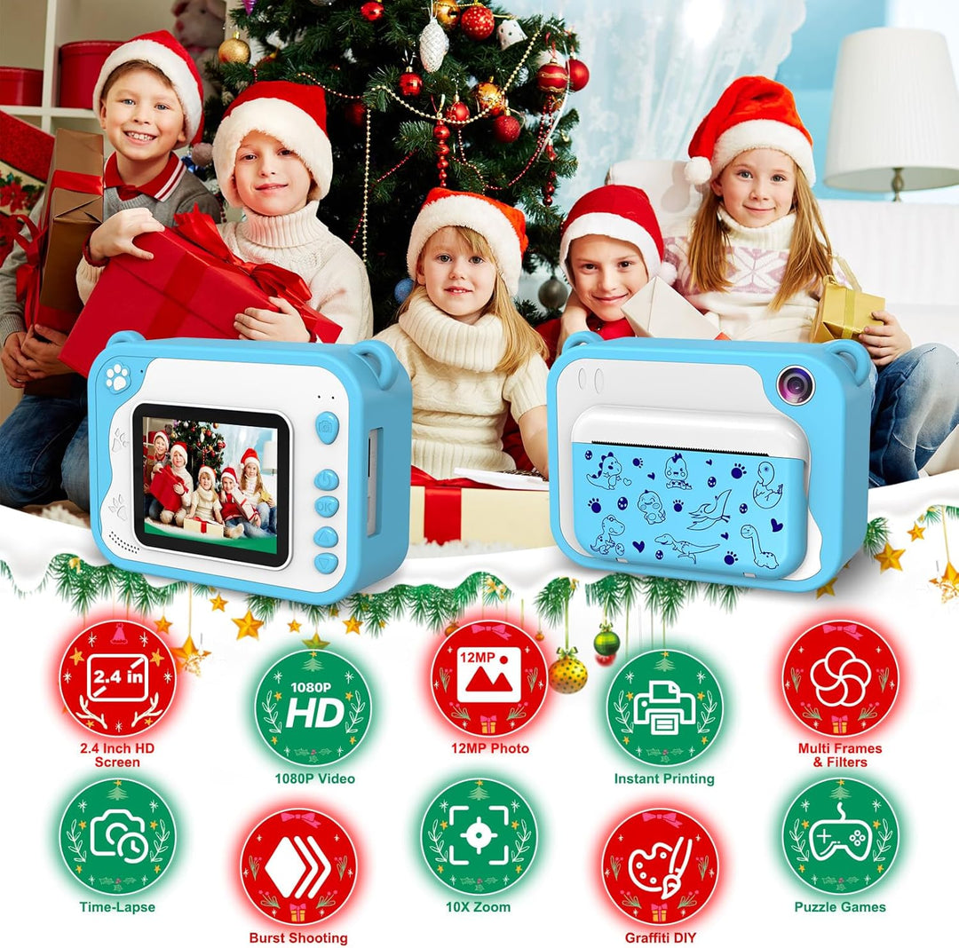 Ushining Dětský instantní fotoaparát s okamžitým tiskem, vánoční balení