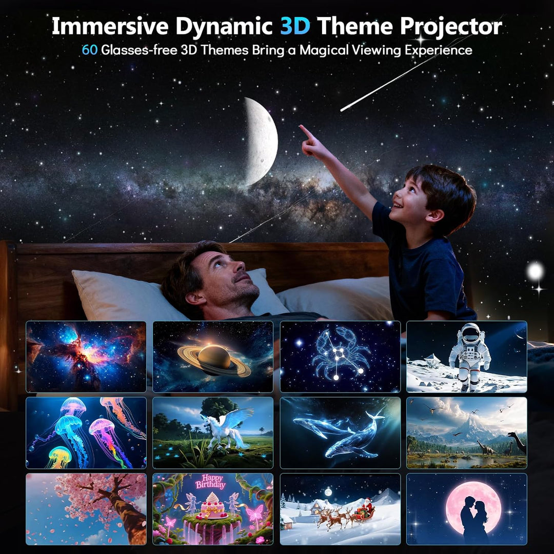 Hologramový 3D projektor - 60 dynamických scén, Bluetooth reproduktor, dálkové ovládání, noční světlo