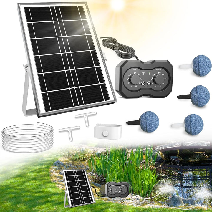 Solární provzdušňovač jezírka AP223 – 2200 mAh baterie, 2 režimy provozu, 72 časových režimů, 6W panel